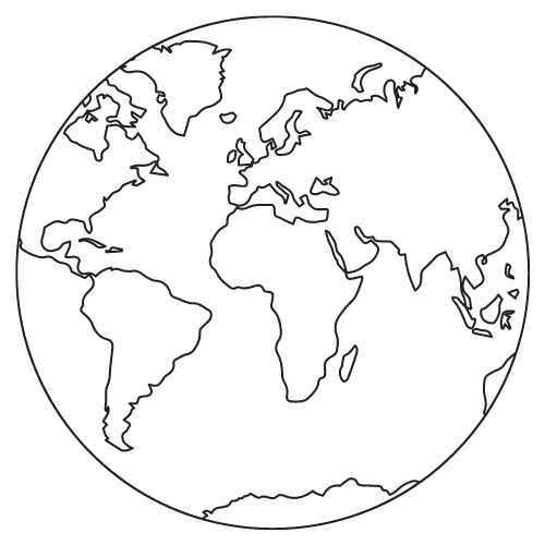 Black and white icon of a globe to represent traveling.